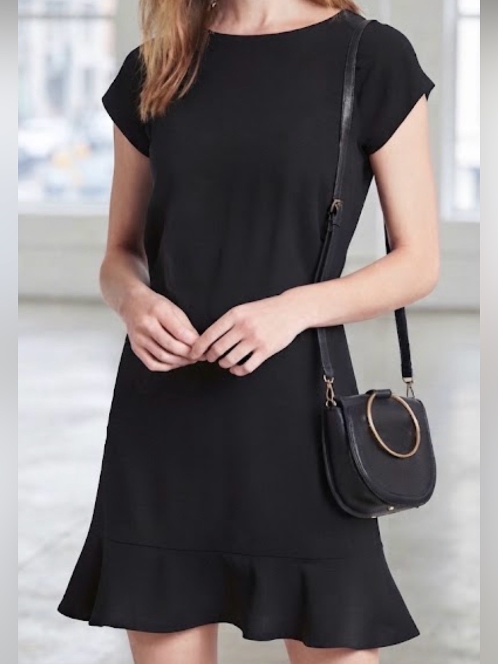Banana Republic Classic Black Dress Flounce Hem Fit and Flare NWT *no tie*